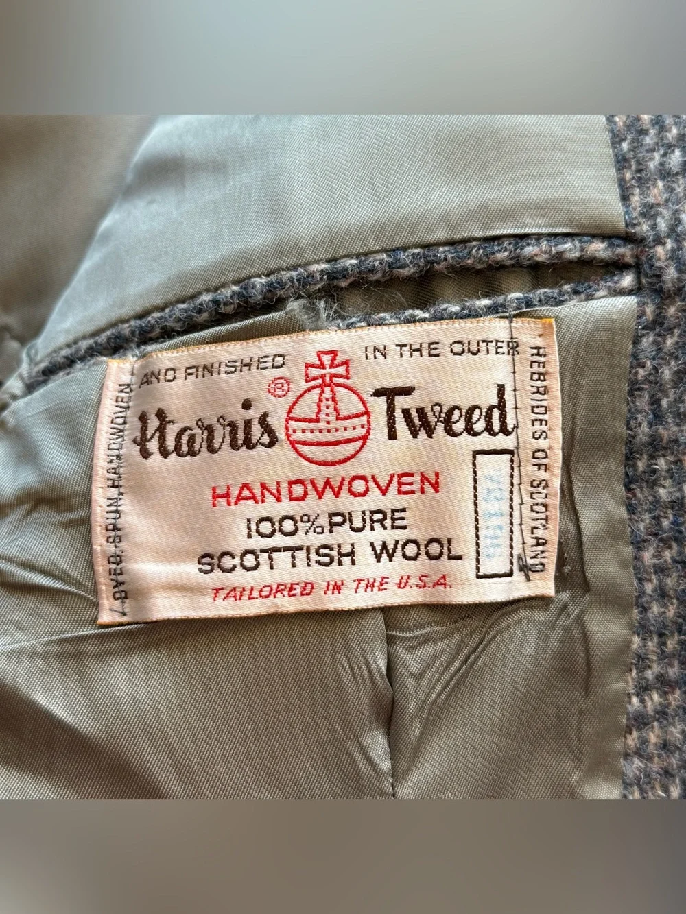 Vintage Harris Tweed Men’s 44R Scottish Wool Sport Coat Grey USA Made In 80s